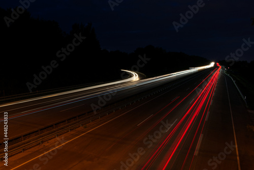 Lightrays from driving cars on the highway at night (ID: 448243833)