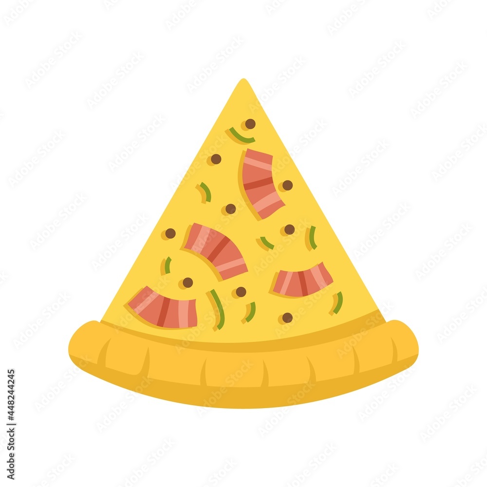 Baked pizza slice icon flat isolated vector Baked pizza slice icon flat isolated vector