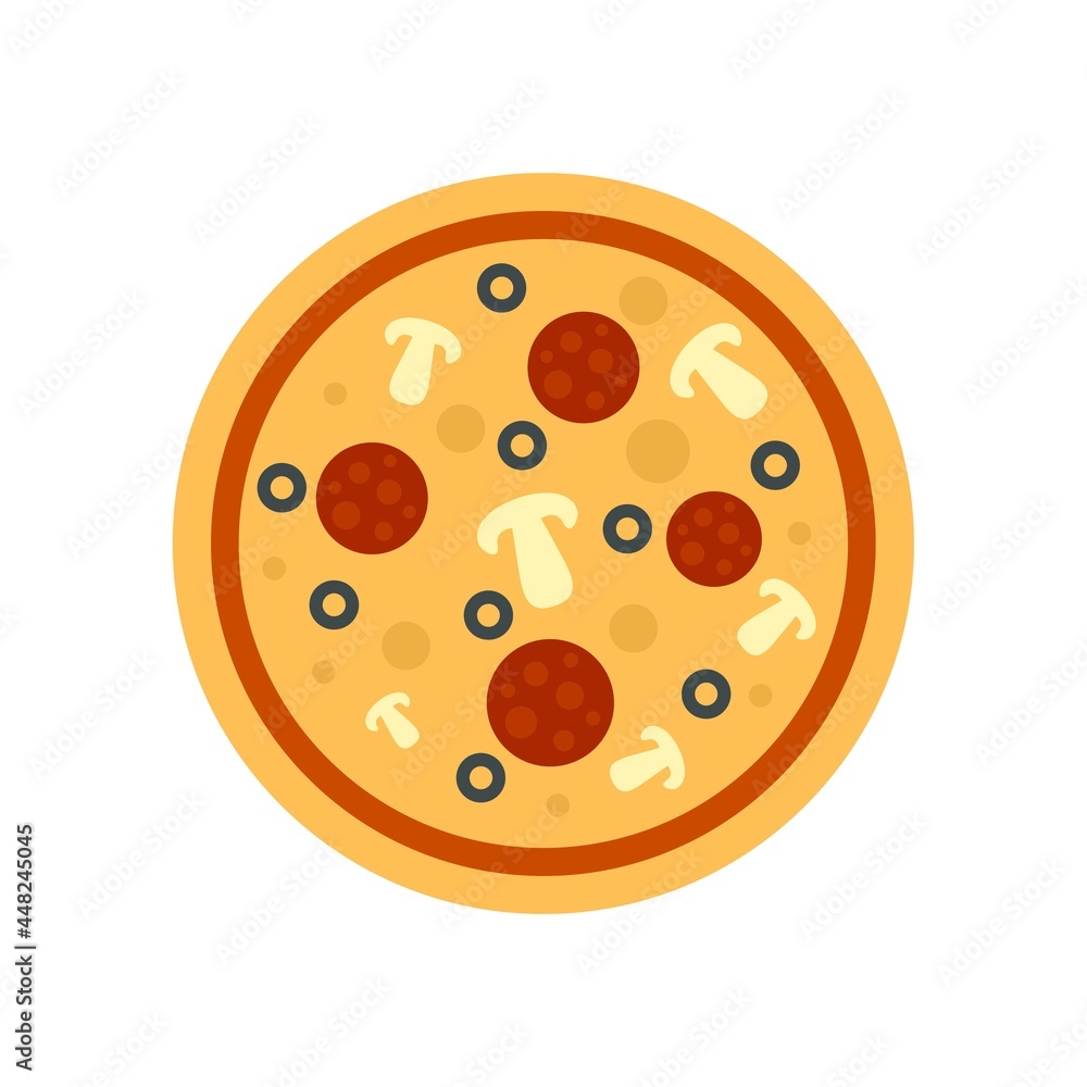 Mushroom sauce pizza icon flat isolated vector