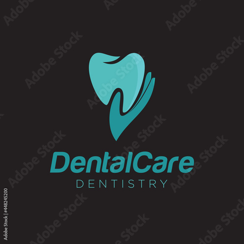 dental care dentistry logo, hand touch tooth vector
