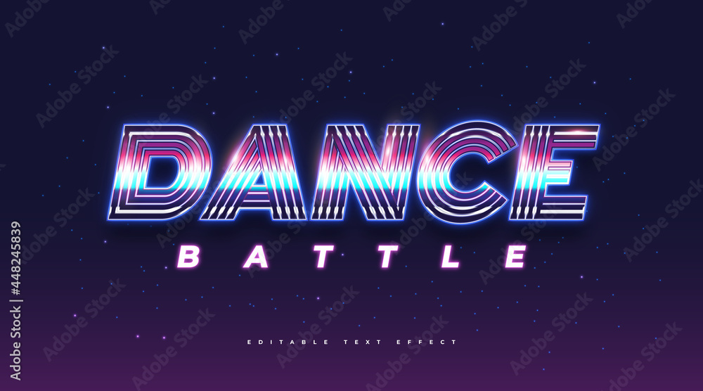 Dance Text in Colorful Retro Style and Neon Effect. Editable Text Style Effect