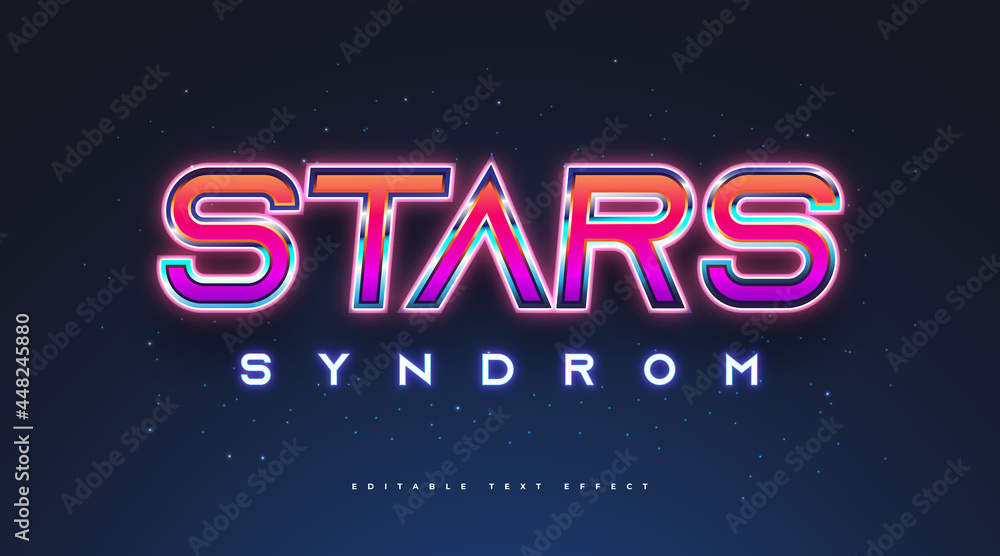 Colorful Retro Text Style with Glowing Neon Effect. Editable Text Style Effect
