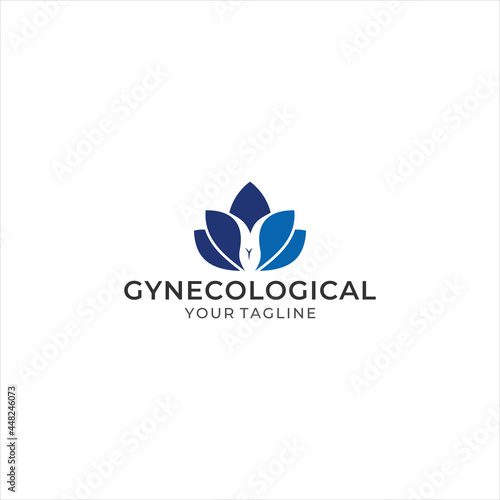 logo gynecological with leaf, female reproductive, cancer, lotus, health, expert doctor. for medical surgery