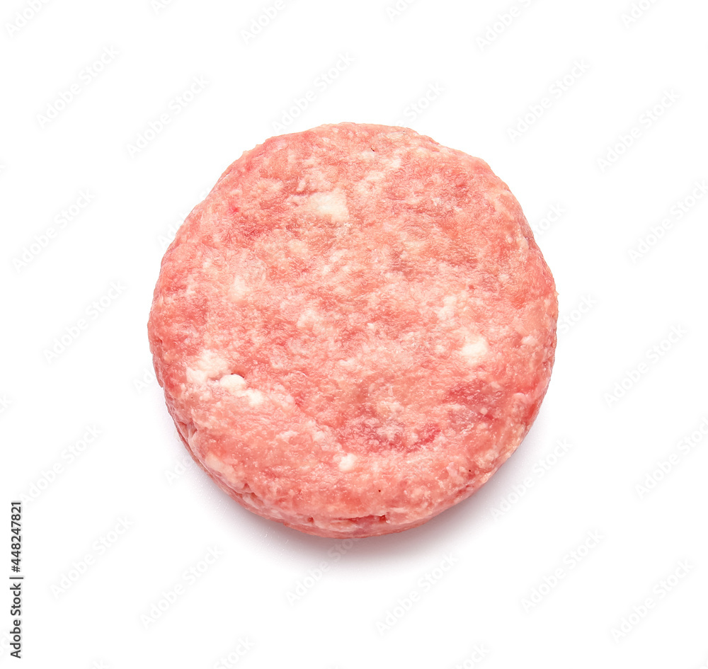 Raw cutlet made of fresh forcemeat on white background Raw cutlet made of fresh forcemeat on white background