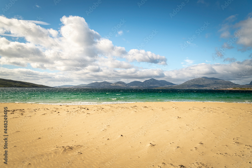A summer 3 shot HDR image of the wonderful Luskentyre, Losgaintir, Beach on the Isle of Harris, Western Isles, Scotland