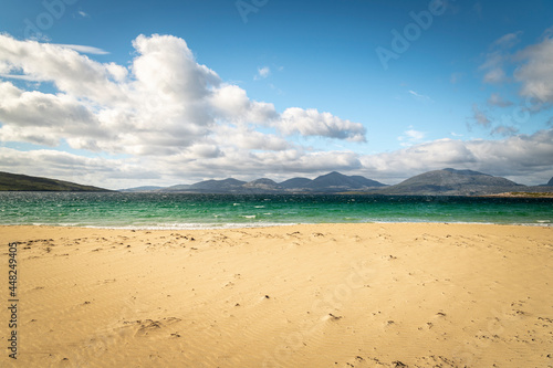 Fototapeta Naklejka Na Ścianę i Meble -  A summer 3 shot HDR image of the wonderful Luskentyre, Losgaintir, Beach on the Isle of Harris, Western Isles, Scotland