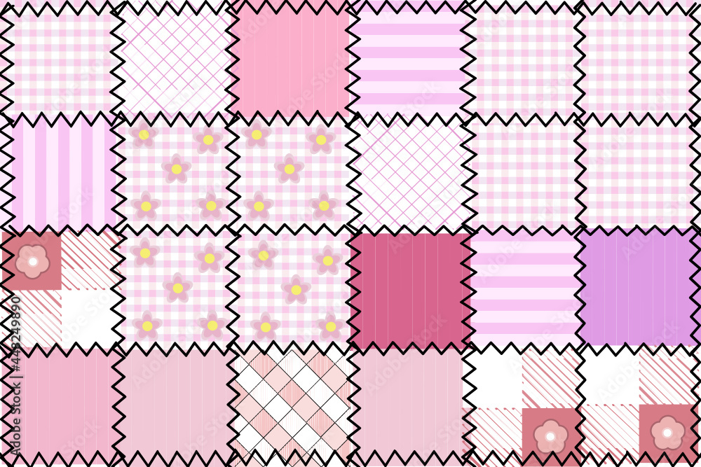 Sweet colorful patchwork seamless pattern from square patches and gingham . Multicolor print for fabrics and textiles.Quilt design, hand made. Vector illustration.
