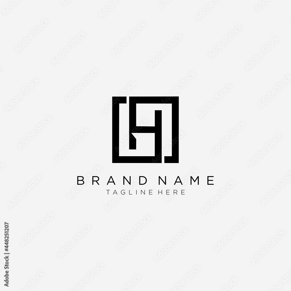 Initial letter GH square logo, monogram line art style design template. Initial letter GH square logo, monogram line art style design template.