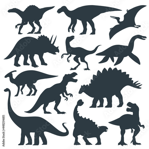 Dinosaur grafic hand drawn silhouette illustration set