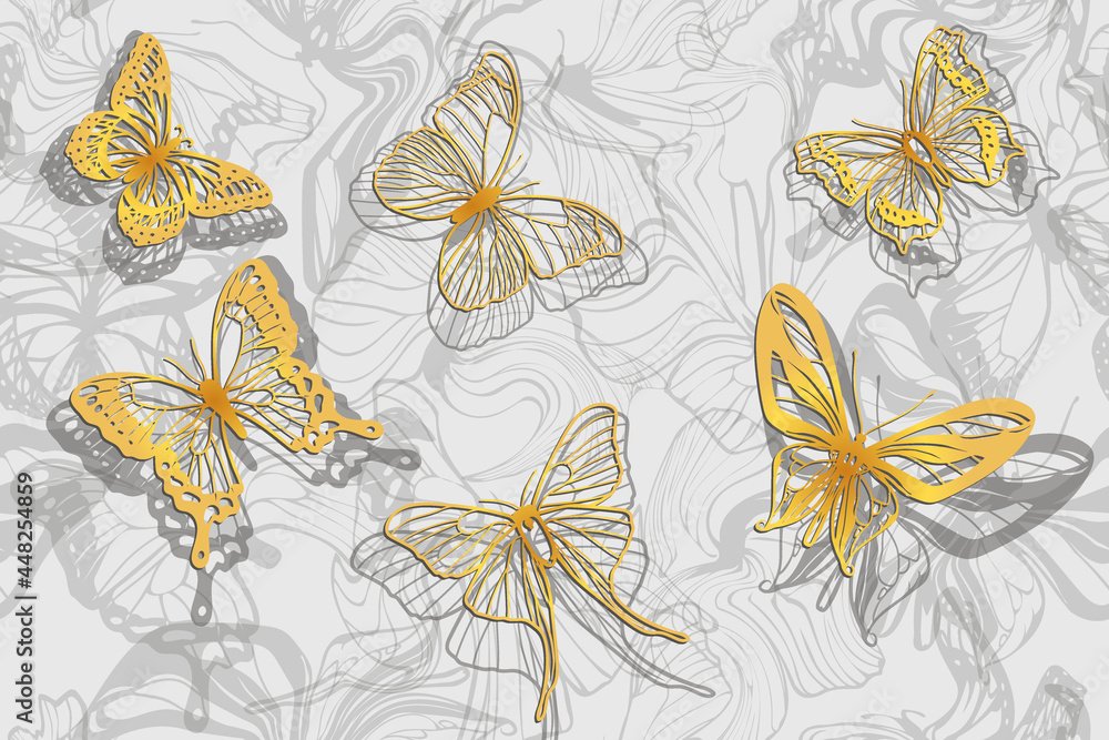 different gold openwork butterflies seamless vector pattern
 - obrazy, fototapety, plakaty 