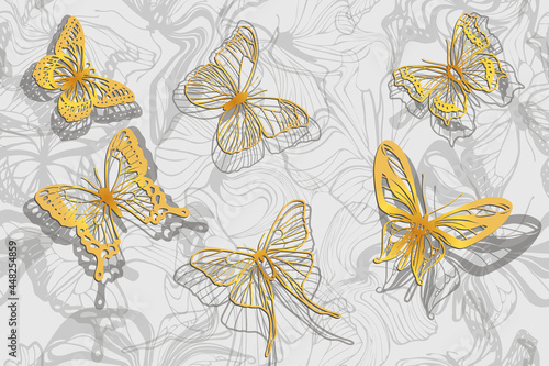 different gold openwork butterflies seamless vector pattern
 photo
