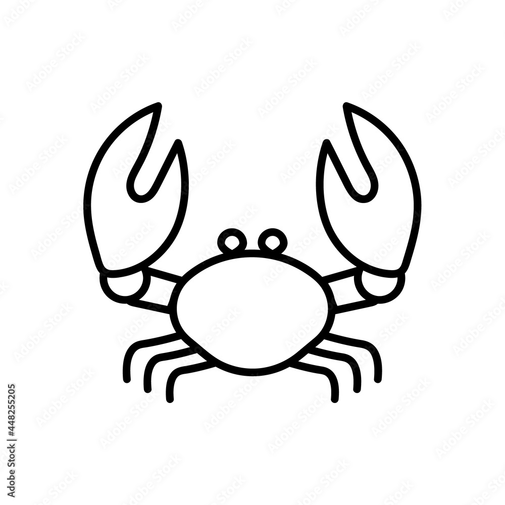 Crab icon. Seafood flat pictogram for web. Line stroke. Isolated on white background. Outline vector eps10 Crab icon. Seafood flat pictogram for web. Line stroke. Isolated on white background. Outline vector eps10