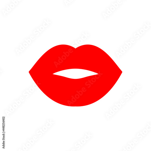 Lips illustration. Vector icon. Symbol isolated on white. Cool sexy kiss. Silhouette sign for logo, print, comics, fashion, pop art, boards, design, stickers, decoration, posters, flyers, etc. Red.