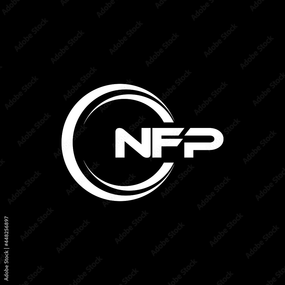 Vetor do Stock: NFP letter logo design with black background in ...
