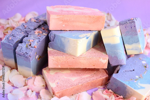 A bar of organic soap with essential oils of lanvanda and rose. Handmade.