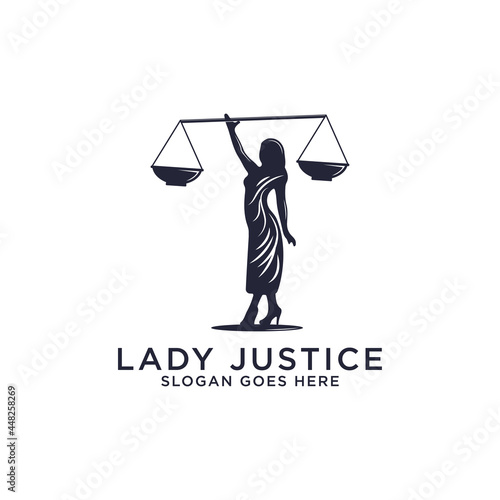 lady justice law firm logo design inspirations, strong female figure holding with scales vector illustrations