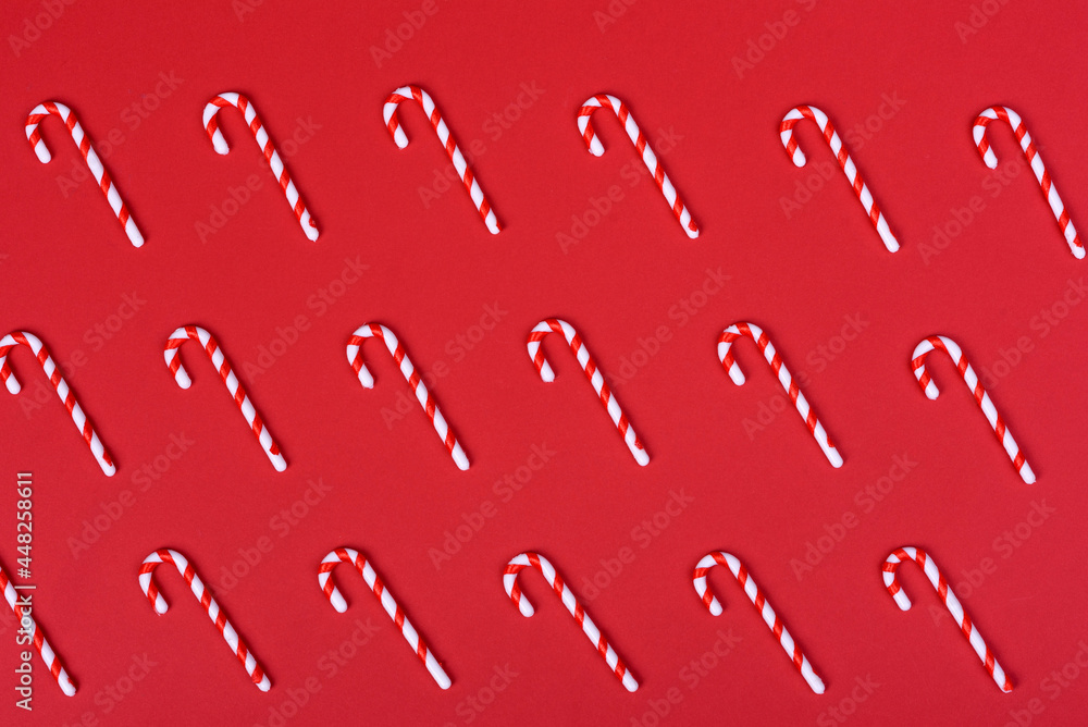 Christmas composition. Red and white decor elements that are used to decorate the Christmas tree Christmas composition. Red and white decor elements that are used to decorate the Christmas tree