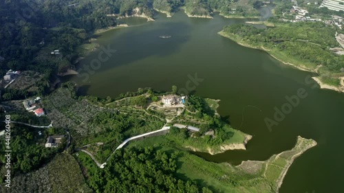 Aerial view of Liyutuan reservoir with natural lake and beautiful building in North taizhong city,Taiwan photo