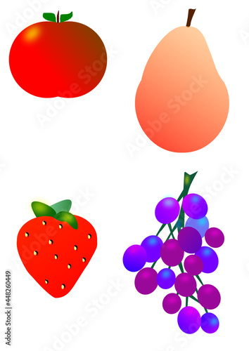 Fraise, pomme, poire et raisin. fruits