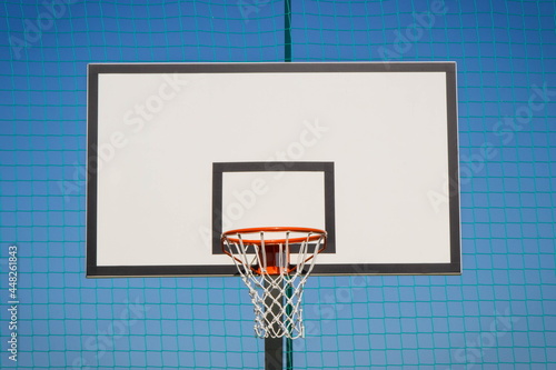 Basketball board with hoop. Sport and recreation time