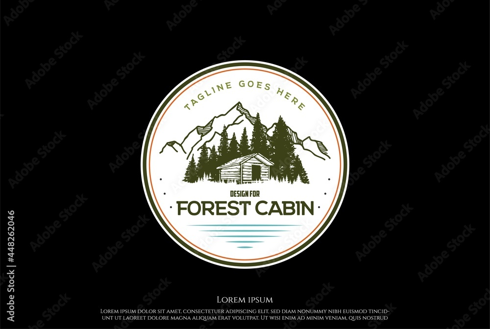 Fototapeta premium Mountain Forest Cabin Cottage Barn Chalet Logo Design Vector