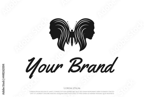 Butterfly with Sexy Woman Girl Face for Night Bar Strip Club Logo Design Vector