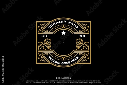 Elegant Luxury Blank Lion Border Frame Label Logo Design Vector