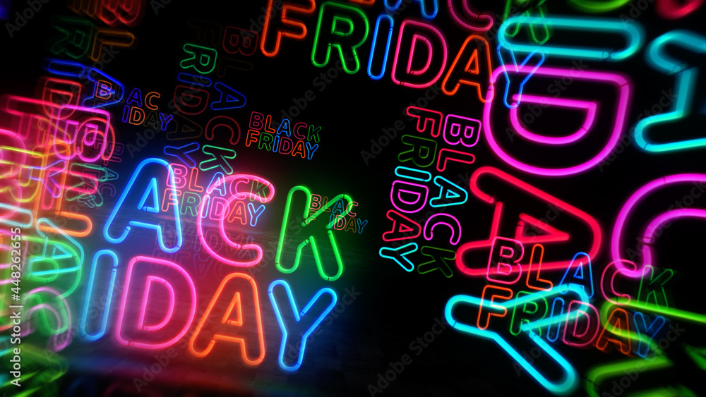 Black Friday neon light 3d illustration