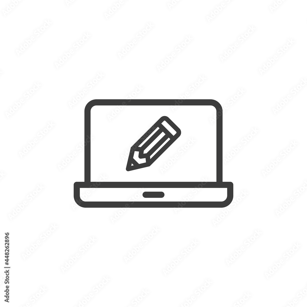 Laptop with pencil icon. App for online learning and studying. Drawing or writing application concept. Laptop with pencil icon. App for online learning and studying. Drawing or writing application concept.