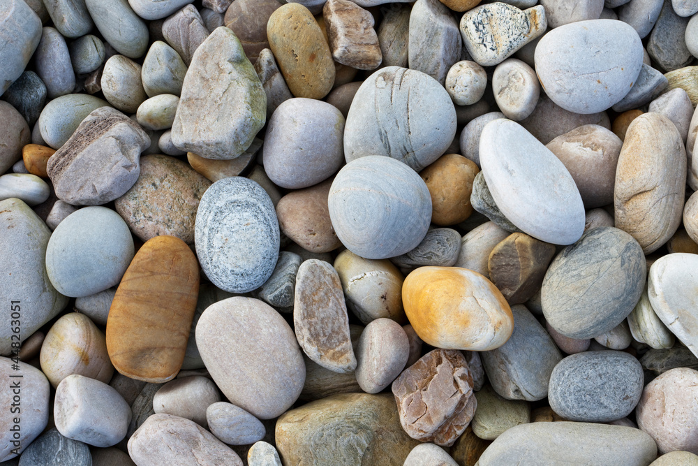 Assorted pebbles on a beach