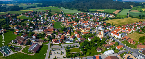 Aerial view around the village Schorndorf in Germany., Bavaria on a sunny afternoon in spring.
