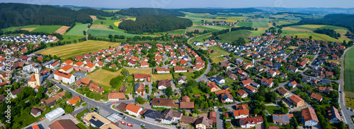 Aerial view around the village Schorndorf in Germany., Bavaria on a sunny afternoon in spring.