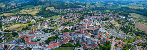 Aerial view around the city Hauzenberg in Germany., Bavaria on a sunny afternoon in spring.