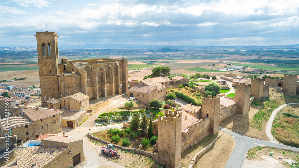 aerial view of artajona citadel, Spain