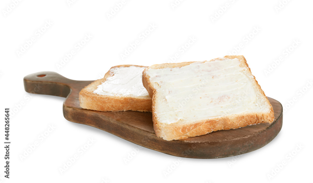 Delicious toasts with butter on white background Delicious toasts with butter on white background