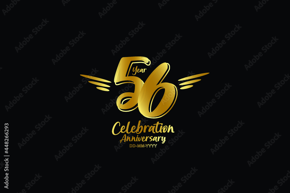 56 year anniversary gold colors on black background with triple small ...
