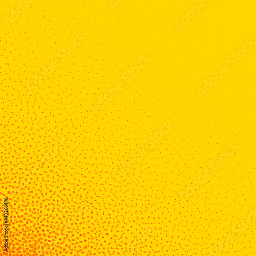 Yellow and orange halftone dotted background.