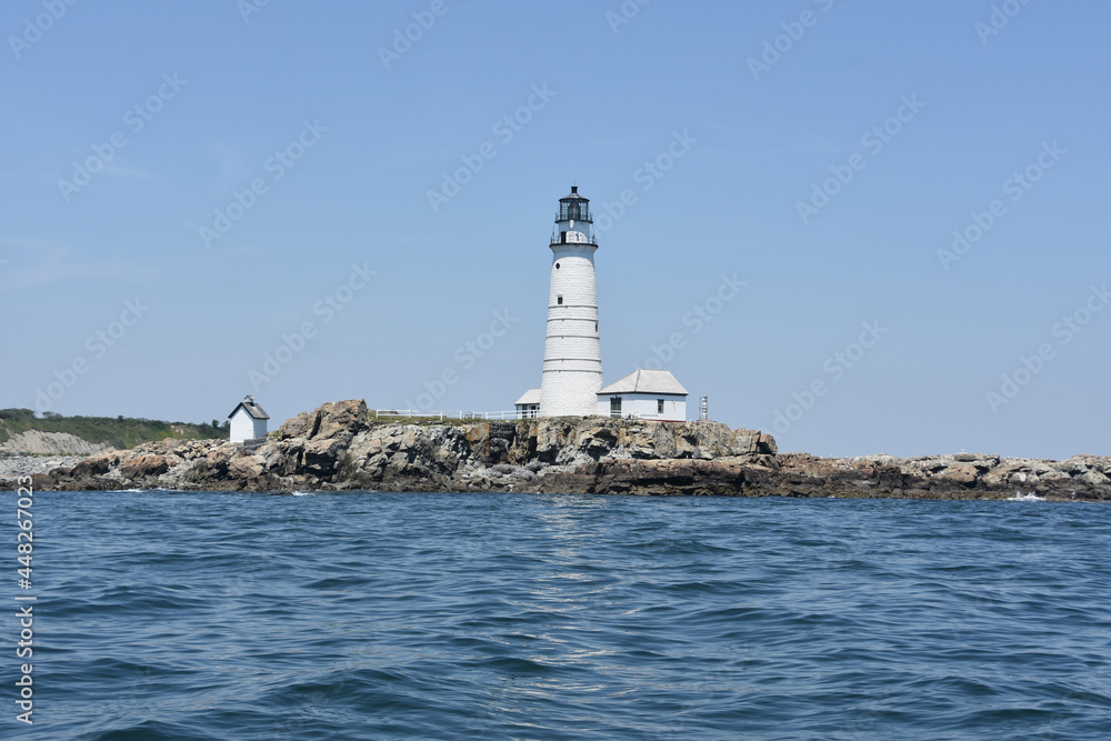 Rocky Ledge with Boston Light in the Harbor