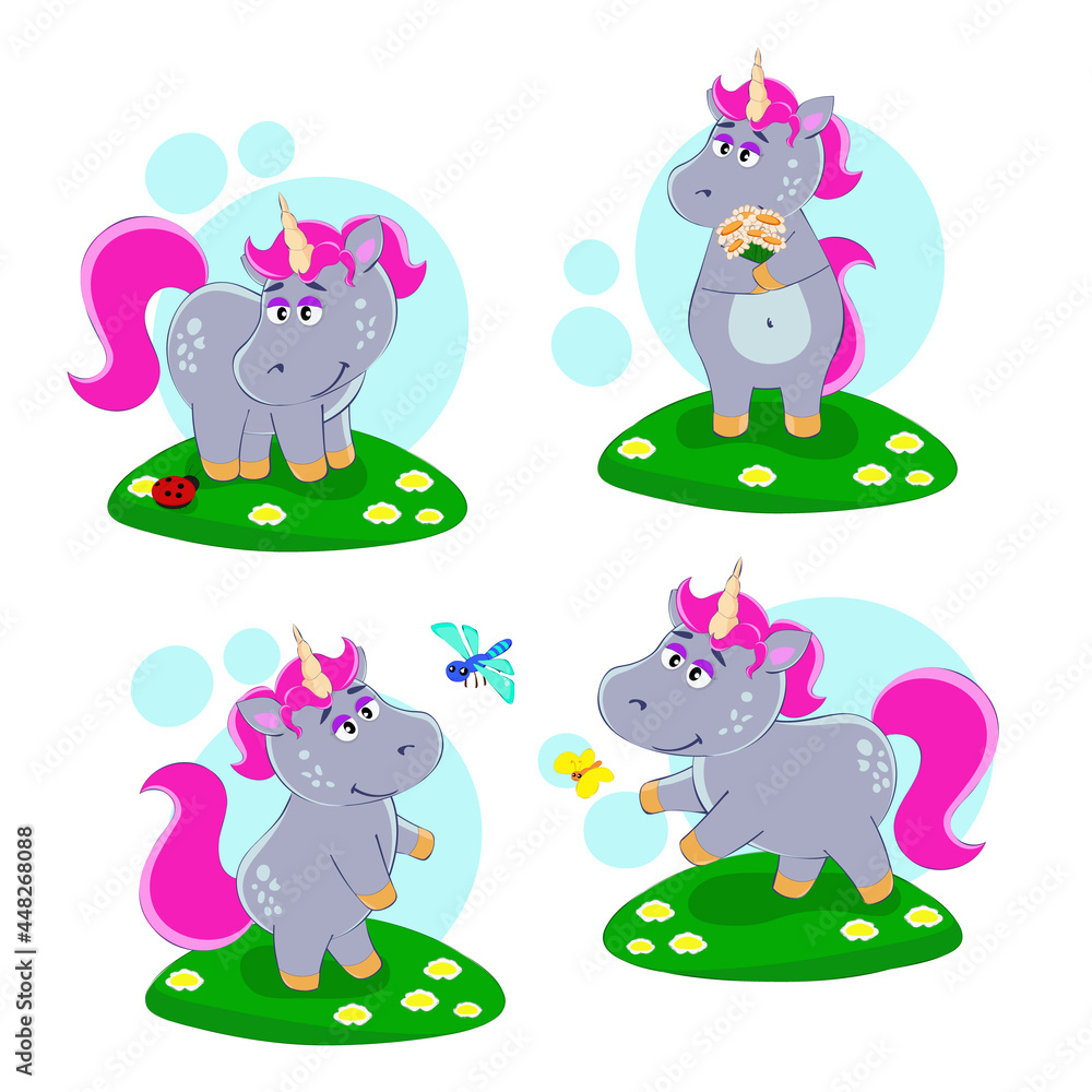 Fototapeta premium Set of cartoon unicorns
