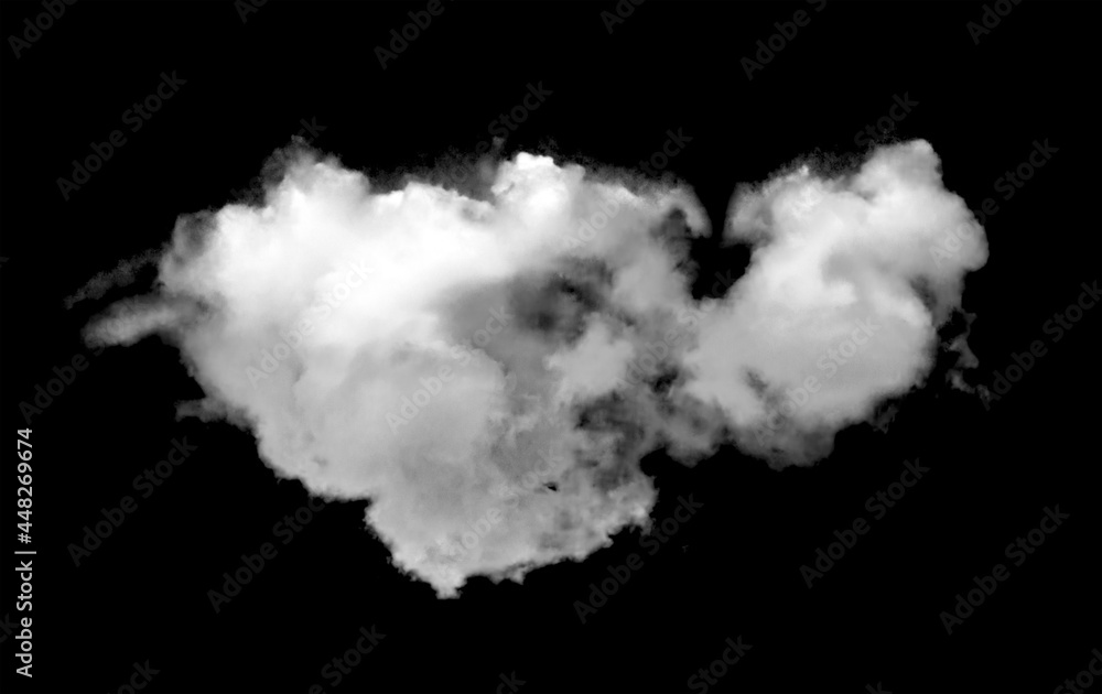 single white cloud isolated on black background. real photo.