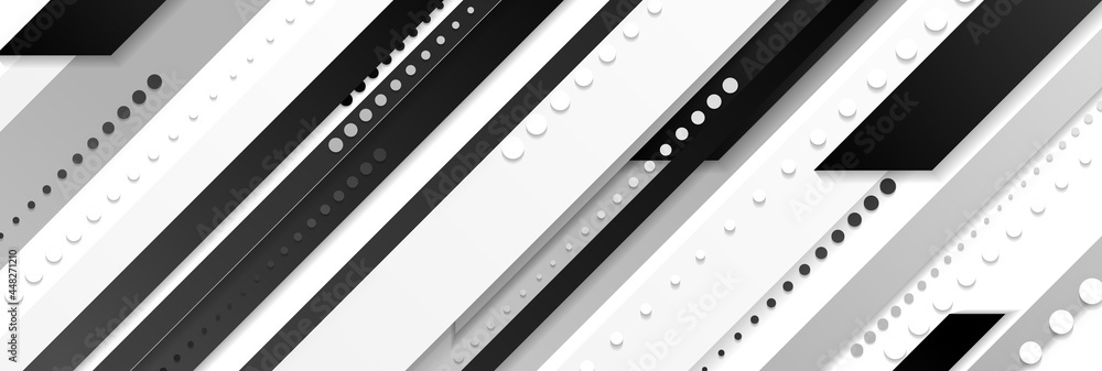 Black and white geometric tech abstract background. Vector banner design