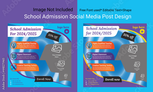 New modern digital awesome minimal simple latest school admission or
 back to school social media post flyer template design.
		
