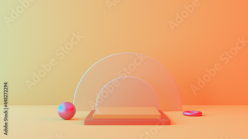 Abstract rendering 3d round shape for advertising product display. Studio platform. 3D illustration render graphic