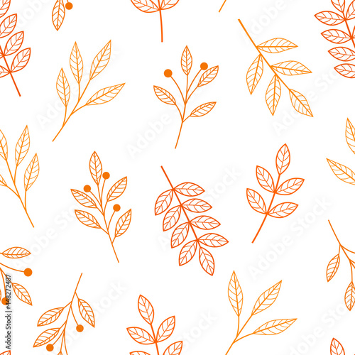 Seamless pattern autumn plants leaves vector illustration