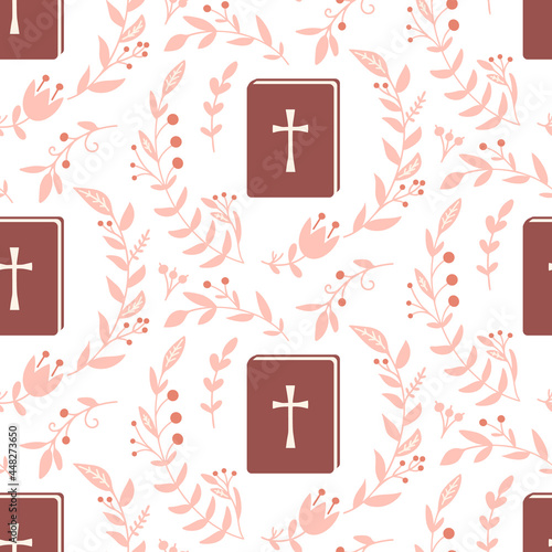 Christian seamless pattern Background with cross and bible