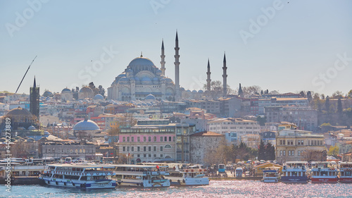 Istanbul, Turkey - 1 April, 2017: The Suleymaniye Mosque is an Ottoman imperial mosque in Istanbul, Turkey. It is the largest mosque in the city