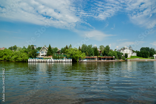 Embankment of the Klyazmensky reservoir, river walk along the Moscow canal, Russia