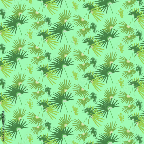Botanical pattern of palm leaves on a blue background