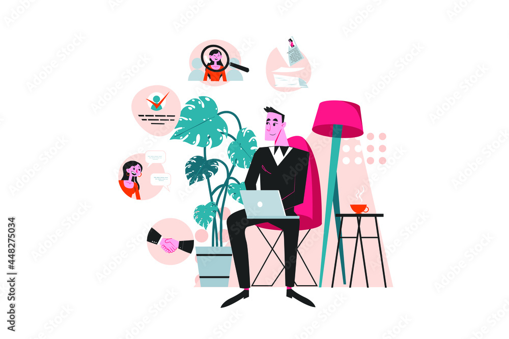 Interview Process Illustration Concept. Flat illustration isolated on white background. Interview Process Illustration Concept. Flat illustration isolated on white background.