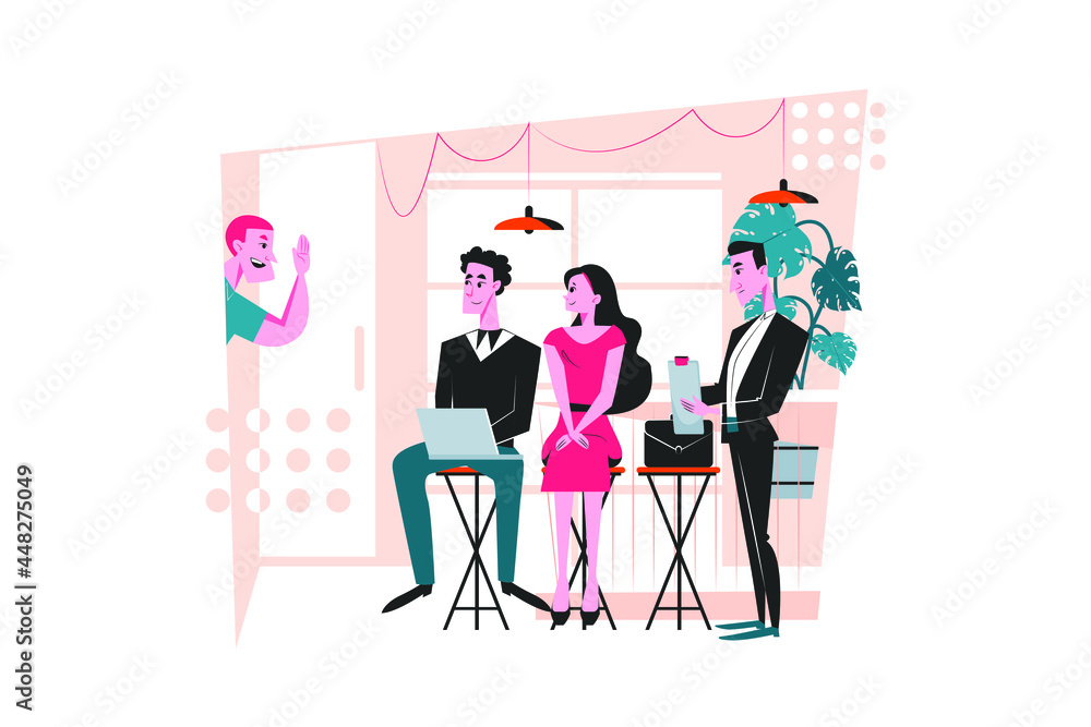 Candidates Waiting For Job Interview Illustration Concept. Flat illustration isolated on white background.
